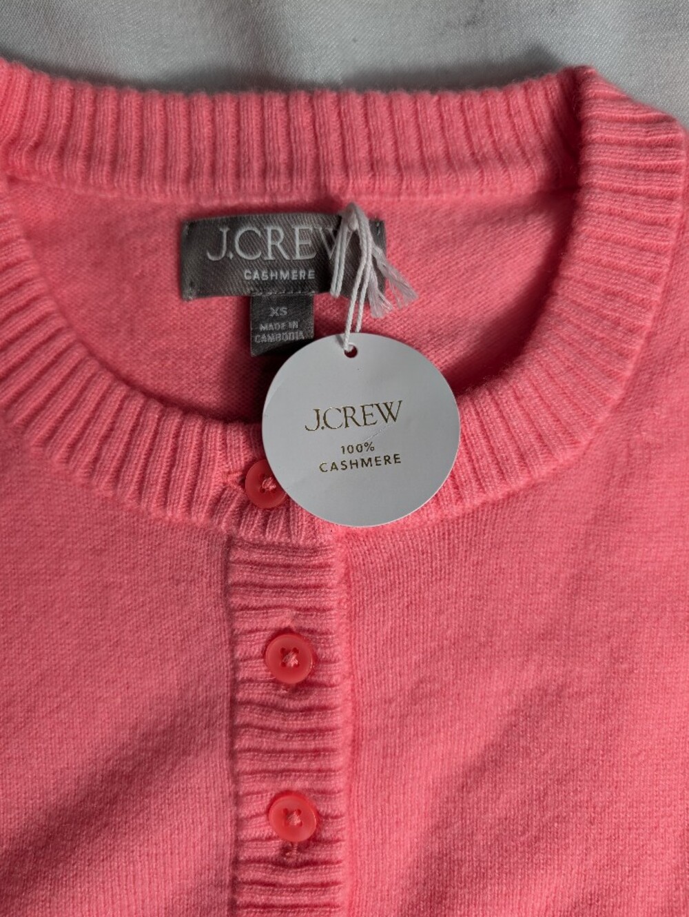 J Crew Perfect cashmere cardigan CP465 Size XS Neon Pink (Watermelon) NWT - Picture 6 of 8